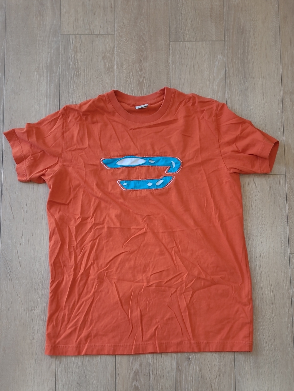 Y2K Men's Small Diesel Bright Orange Ribbed Crewneck Tee